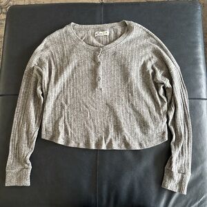 Hollister Ribbed Henley Snap-Front Top - Gray